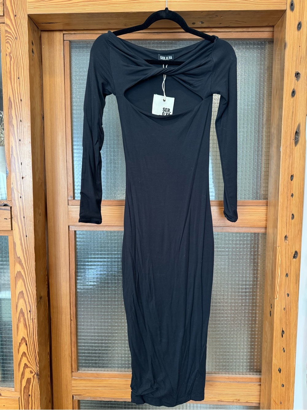 SER.O.YA Black Long Sleeve Cutout Midi Dress
